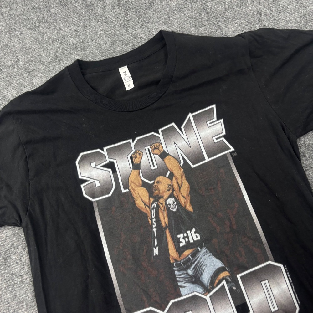 Zuni WWE Stone Cold Steve Austin Medium Black Graphic Short Sleeve T-Shirt Men's